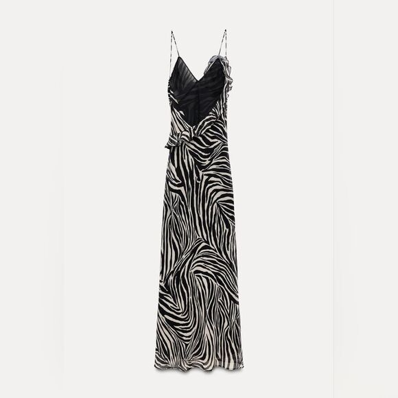 NWT ZARA RUFFLED LONG ANIMALβPRINT DRESS - Picture 8 of 11